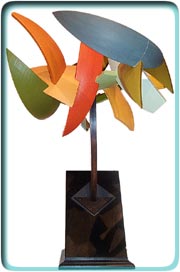 Garry Knox Bennett, <i>Helicopter Descending  the 

Stairs</i> (2002), painted wood and mechanical parts.